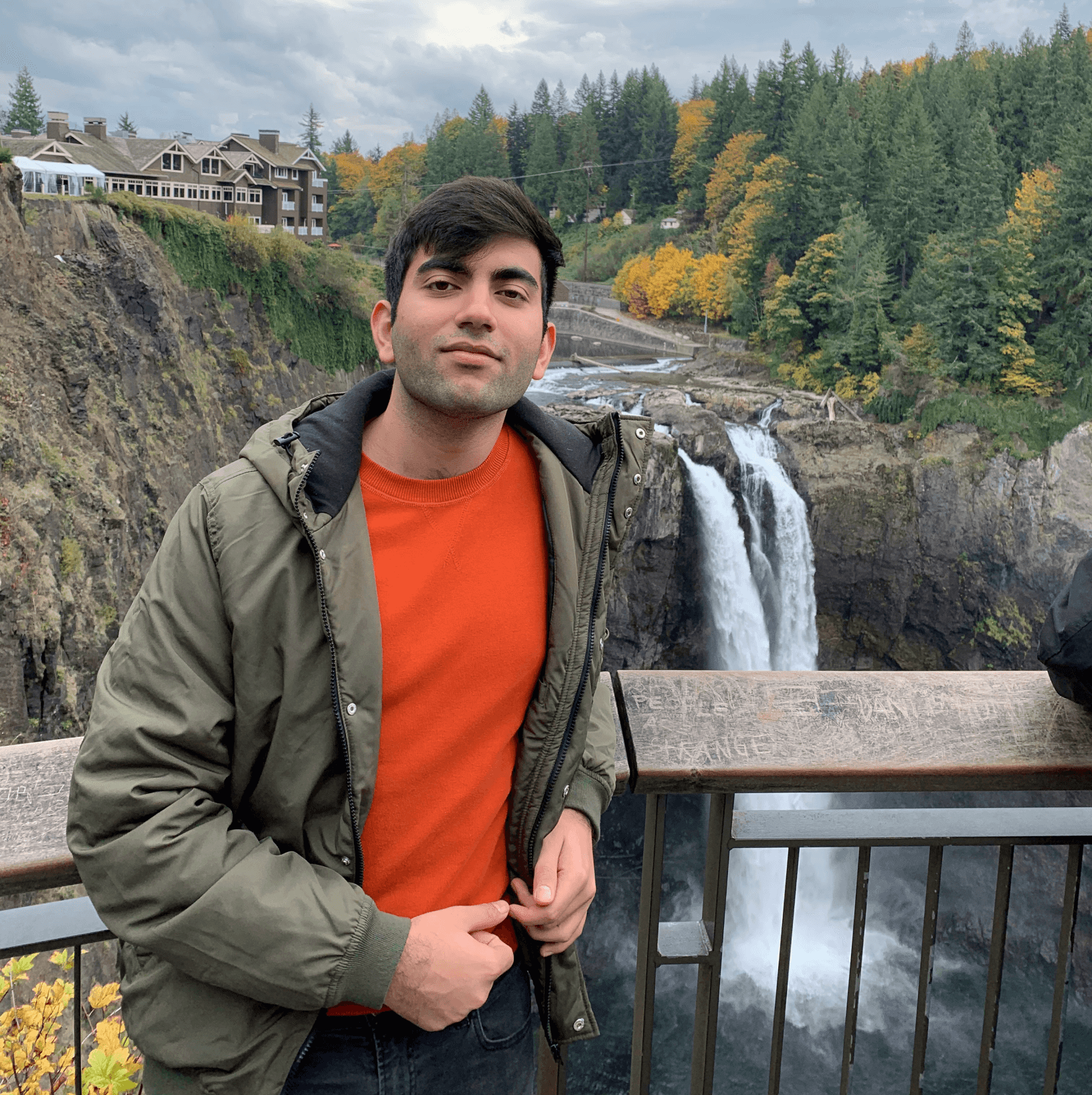 A picture of Nishant at Snoqualmie Falls in Washington, USA.